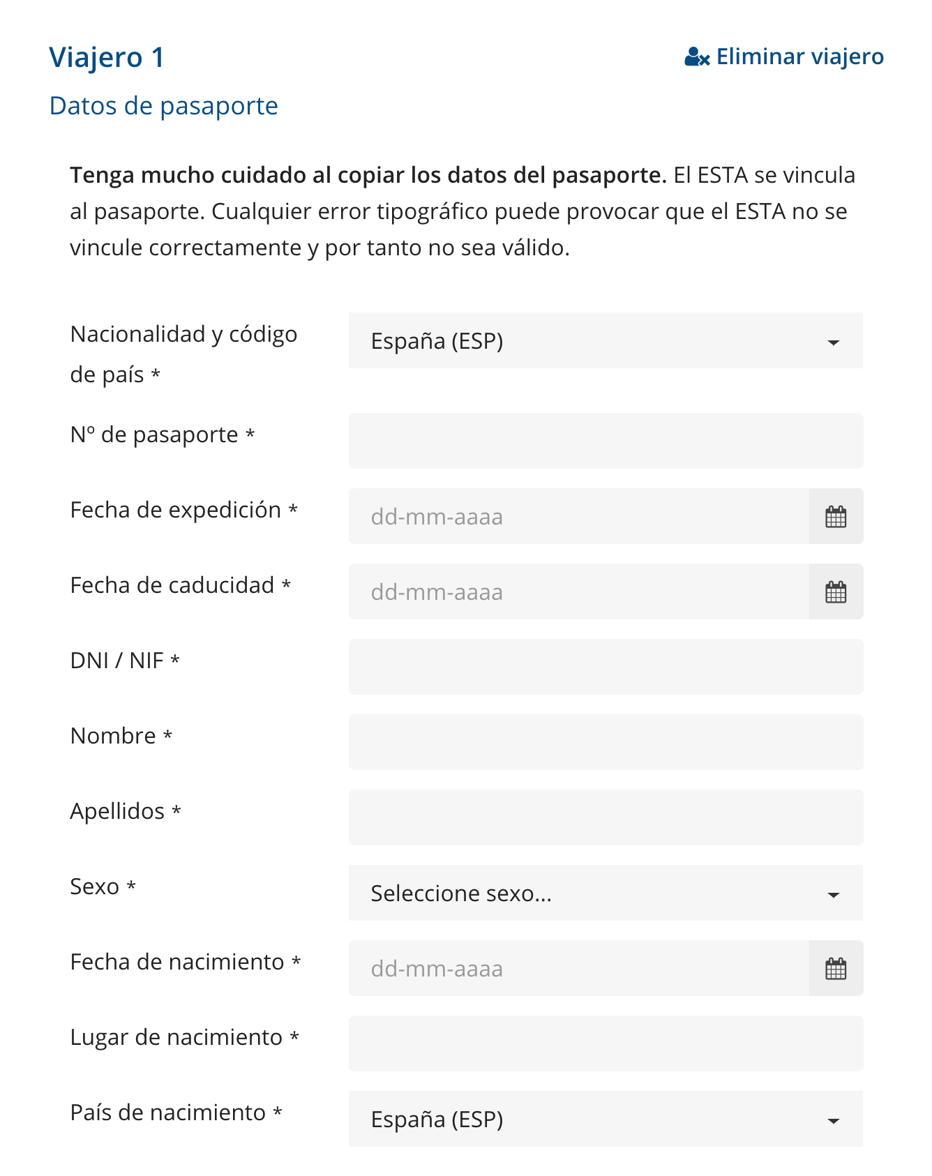 Formulario ESTA: los datos de pasaporte